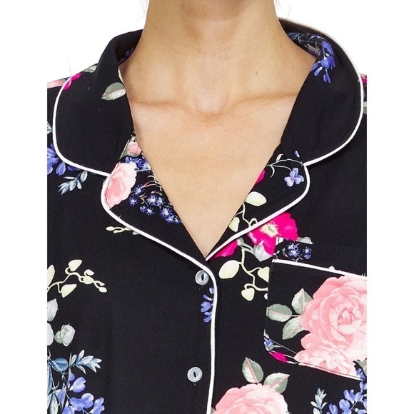Flora by Flora Nikrooz 2-Piece Notch Collar Pajama Set In Miley Black Floral - Picture 1 of 11